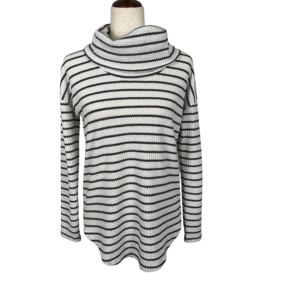 LOFT STRIPED MOCK NECK WAFFLE KNIT PULLOVER SWEATER PRE-OWNED SIZE XS - Picture 1 of 13